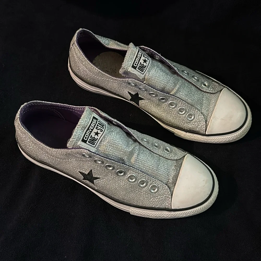 Converse Womens All Star Chuck Taylor Madison Low Size 9 Silver Sparkly Sneakers - Picture 4 of 10